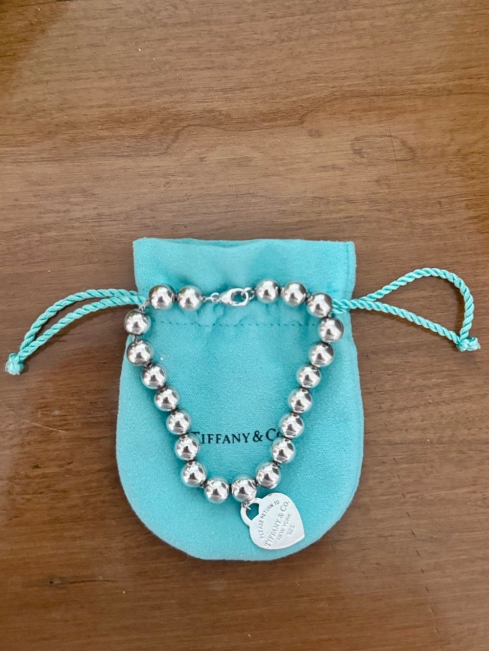 Tiffany & Co. Silver Bead Bracelet with Heart Tag